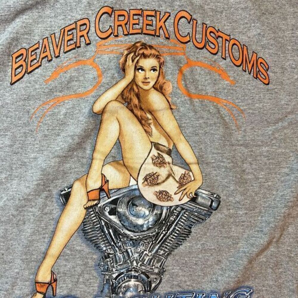 Beaver Creek Customs Polo Shirt Size M Gray Biker Chick Led Lighting Gildan
